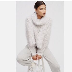 Free People Isle Of Sky Pullover Turtleneck Chunky Knit  Dove Gray large